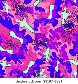Abstract surreal seamless colorful artwork with hand drawn patterns