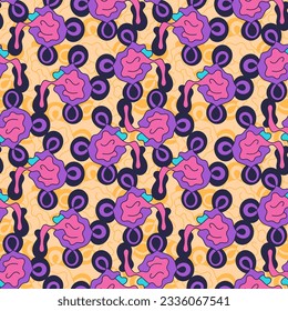 Abstract surreal seamless pattern with colorful strange elements 