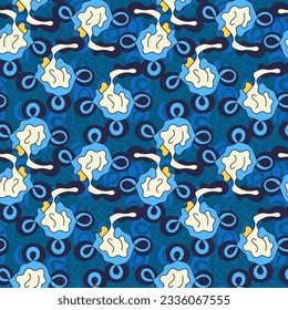 Abstract surreal seamless pattern with colorful strange elements 