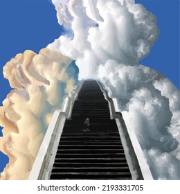 Abstract and surreal stairs to heaven concept