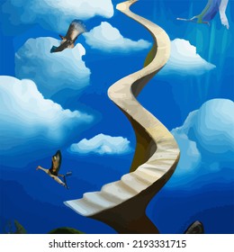 Abstract and surreal stairs to heaven concept