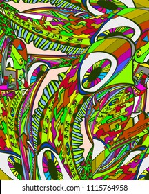 Abstract surreal vector background. Crazy bright background with eyes. Illustration of madness.