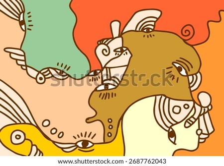 abstract and surreal vector illustration organic shapes that suggest stylized faces and figures. 
