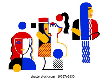 Abstract surreal women portraits in the cubism style. Isolated vector design