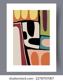 Abstract surrealism simple figures wall art print. Contemporary decorative background with figures. Wall artwork for interior design. Printable minimal abstract surrealism poster.