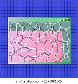 Abstract surrealistic vector illutration in vaporwave style. Swimming pool in console window on squared background.