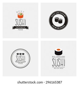 abstract sushi labels on a white background
