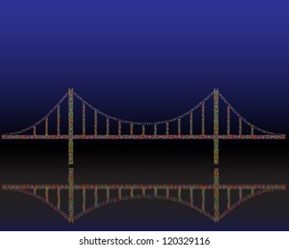 Abstract suspension bridge at night
