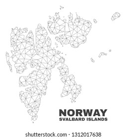 Abstract Svalbard Islands map isolated on a white background. Triangular mesh model in black color of Svalbard Islands map. Polygonal geographic scheme designed for political illustrations.