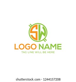 Abstract SW initials Letter Logo, Oranges and green color logo, Circle Shape logo, Dollar Sign logo