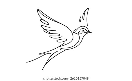 Abstract swallow bird, continuous single line art hand drawing sketch