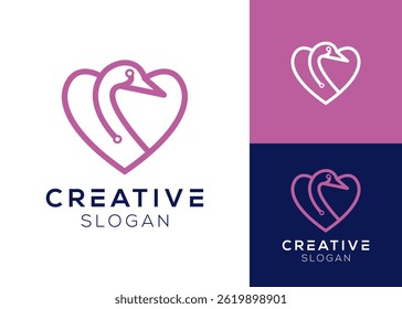 Abstract swan and heart with technology elements logo design