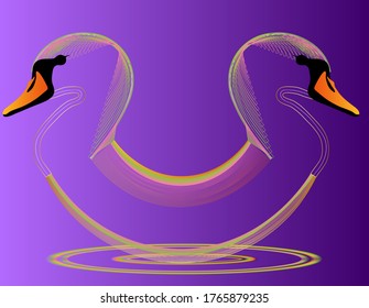 Abstract swan illustration in multi color line art.