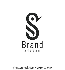 Abstract Swan Logo with Initial Letter S Isolated on White Background. Design Vector Icon Template Element.