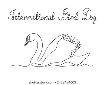 Cisne abstracto, dibujo a mano de una sola línea continua, logotipo del Día Internacional de las Aves