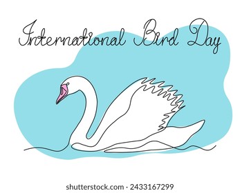 Abstract swan,continuous single line art hand drawing sketch, logo of the International Bird Day