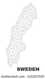 Abstract Sweden map isolated on a white background. Triangular mesh model in black color of Sweden map. Polygonal geographic scheme designed for political illustrations.