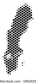 Abstract Sweden map. Vector halftone geographical scheme. Cartographic pixelated abstraction. Schematic Sweden map is shaped from regular spheric point array.