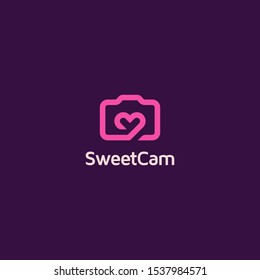 Abstract sweet camera logo design. Love photography icon illustration vector 