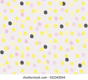 Abstract sweet cute color polka dots with yellow purple cream and black design background pattern seamless backdrop wallpaper. Vector image