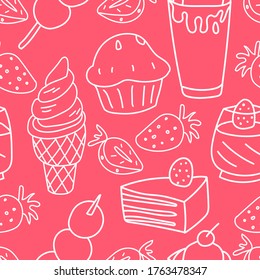 Resumen Patrón de alimentos dulces, fondo pastelero, ilustración vectorial EPS 10.