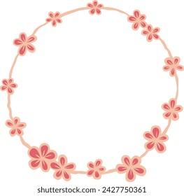 Abstract sweet pink flower doodle wreath ornament illustration for decoration on Valentine's day and wedding event.