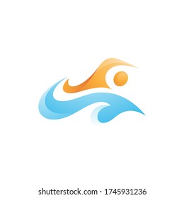 Resumen Concepto del logotipo de Swimmer Sport and Water Wave Splash