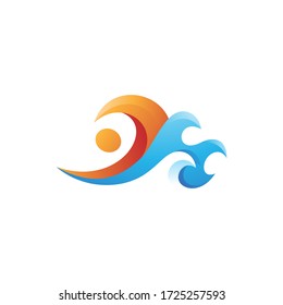 Abstract Swimming Human and Water Wave Splash Logo Icon