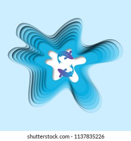 Abstract swimming pool with fishes