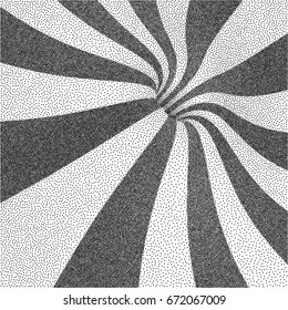 Abstract swirl background. Black and white grainy dotwork design. Pointillism pattern with optical illusion. Stippled vector illustration.