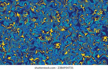 Abstract swirl background. Blue and yellow liquid backdrop. Fluid marble template for poster, banner, catalog, presentation, magazine, or flyer. Twirl design.