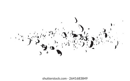 Abstract Swirl of Black Ink Splatters on White Background, Dynamic Textured Pattern for Graphic Design and Artistic Projects, Creative Vector Element with Uneven Shapes