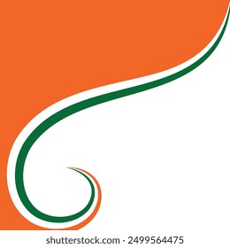 Abstract Swirl border corner design in tricolor of Indian flag of Saffron, white and green, Best for India Independence day designs, 