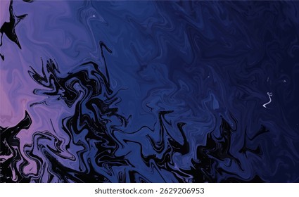 an abstract swirl of dark and lighter shades, resembling mixing liquids, paint, or ink in water. The dominant colors appear to be deep blues, purples, and black, creating a moody and dynamic visual.