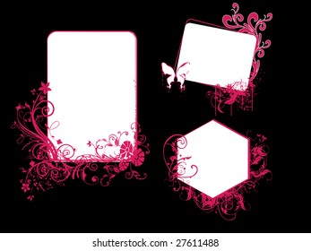 abstract swirl design frames with butterfly illustration
