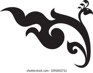 Abstract Swirl Doodle Floral Phoenix Bird, Southeast Asia Traditional Thai and Laos Artwork Style, Designed for Artwork Tattoo Symbol Logo Pattern Texture Wallpaper Backdrop Background Wall Decor 