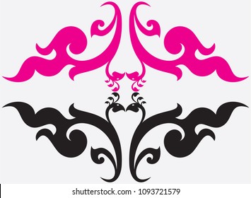 Abstract Swirl Doodle Floral Phoenix Bird, Southeast Asia Traditional Thai and Laos Artwork Style, Designed for Artwork Tattoo Symbol Logo Pattern Texture Wallpaper Backdrop Background Wall Decor 