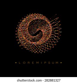 Abstract swirl with dots array and lines. Connection structure. Vector illustration.