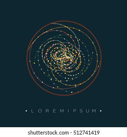 Abstract swirl with dots array and lines. Connection structure. Vector 