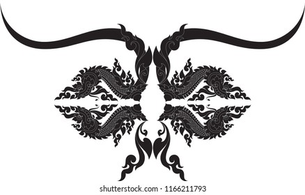 Abstract Swirl Floral Naga (Dragon) Frame Pattern Background, Southeast Asia Traditional Thai Laos abd Cambodia Artwork Style