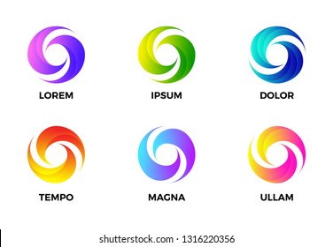 Abstract swirl gradient circle. Set of vortex spiral round banner isolated on white background. Circular gradient frame. Vector illustration.