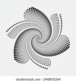 Abstract swirl halftone concentric background. Design element. Abstract circle halftone spiral background. Dotted concentric circle backdrop. Spiral, swirl, twirl vector element. Textile design.