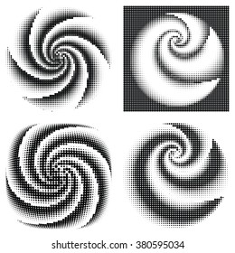 Abstract swirl halftone dot vector set

