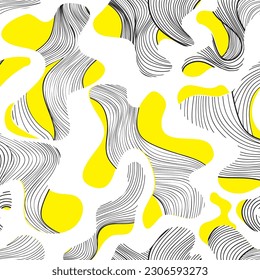 Abstract swirl line seamless pattern with chaotic flowing organic shapes in retro style. Dots, blots and looping lines abstract shapes. Artistic stylish ornamental endless background