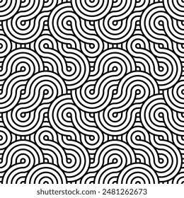 Abstract swirl pattern background. Seamless wavy line texture and concentric circles design. Black and white spiral geometric pattern for interiors, textiles, tiles, Printing, Textures, Fabrics, Cover