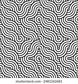 Abstract swirl pattern background. Seamless wavy line texture and concentric circles design. Black and white spiral geometric pattern for interiors, textiles, tiles, Printing, Textures, Fabrics, Cover