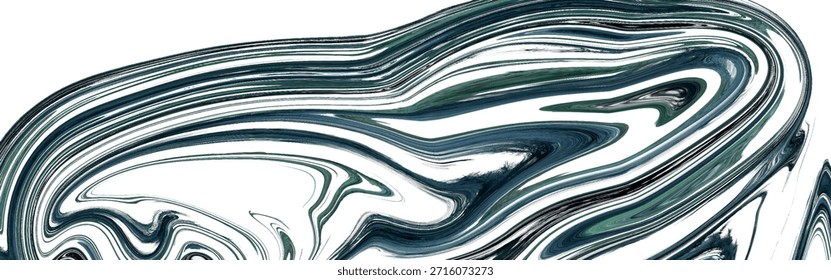 Abstract swirl pattern with dark green and white colors. Monochrome Fluid Marble Swirl on White Background. Abstract Black and Gray Liquid Ink Wave Texture with Organic Flow.