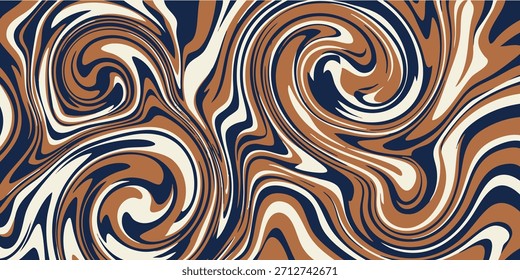 Padrão de espiral abstrato com tons terrosos de marrom, creme e azul profundo