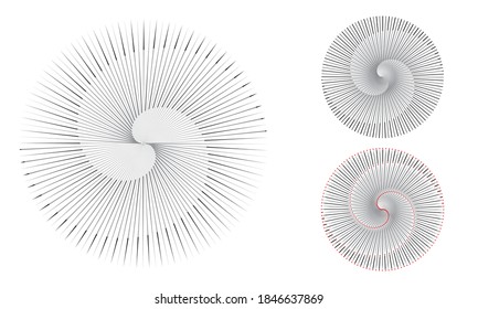 Abstract swirl pattern with lines in circle. Yin and Yang style spiral.