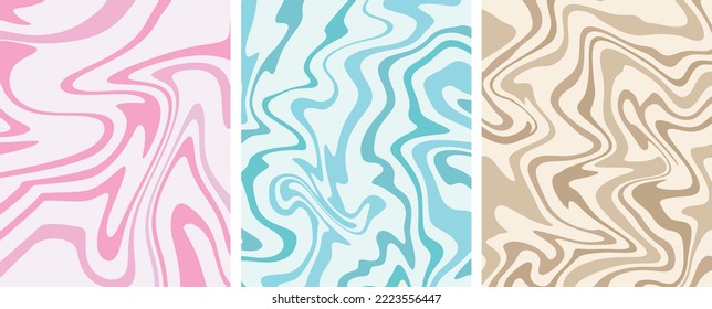 Resumen de Swirl Abstract Pattern Retro 60 Boho Set de 3 diseños coloridos
